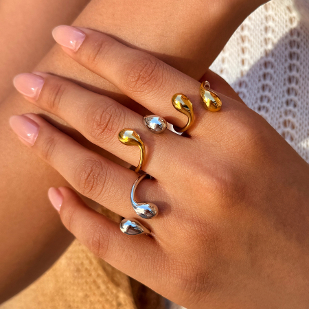 Bague minimaliste Daily Droplet pour femme, en acier inoxydable étanche couleur or
