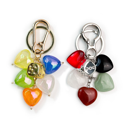 Porte-clés en acrylique et pierre naturelle agate multicolore, série Simple Daily Heart