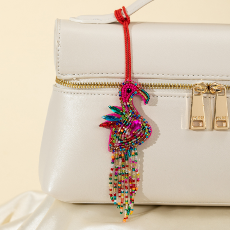 Collection luxueuse de perles à pompons en forme d'animaux naturels et de breloques pour sacs en corde tressée 2