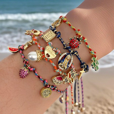 Bracelets tressés pour femmes, motif trèfle rectangulaire, couleur cuivre et or, collection ethnique « Vacances ».