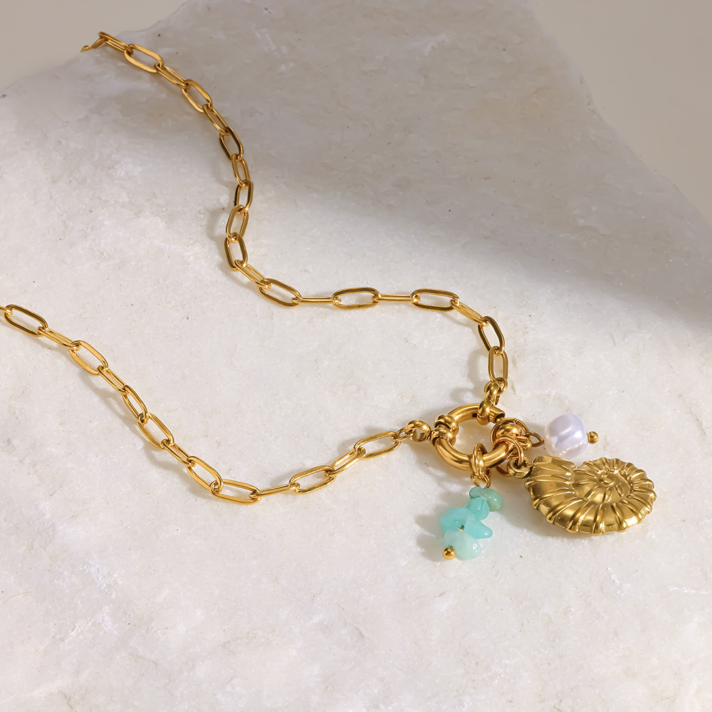 Colliers Pendentifs Pour Femmes, Style Océanique Quotidien, En Acier Inoxydable Étanche Couleur Or Avec Zircon Image2
