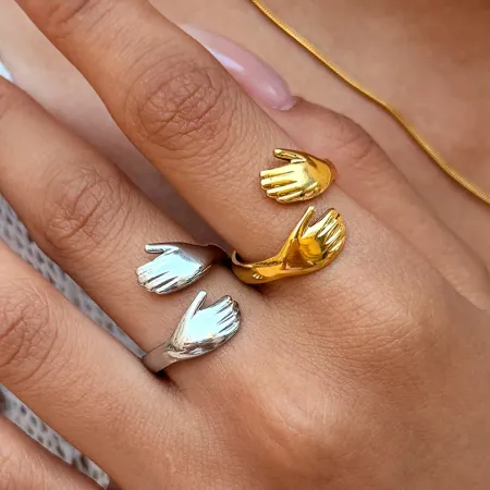 Bague Simple Series Daily Palm Hug en acier inoxydable étanche couleur or