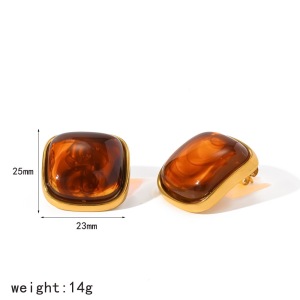 Boucles D'Oreilles Puces Pour Femmes, Collection Simple, Style Rétro, En Résine Et Acrylique Couleur Or. h5