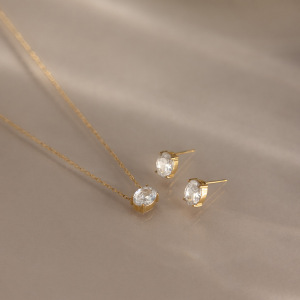 Ensembles De Colliers Pour Femmes En Acier Inoxydable Étanche, Couleur Or Et Zircon. h5 Image3