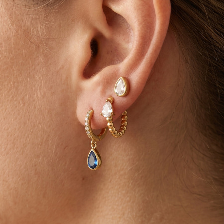 Ensembles de boucles d'oreilles pour femmes Luxious Series Simple Droplet en acier inoxydable étanche couleur or et zircon