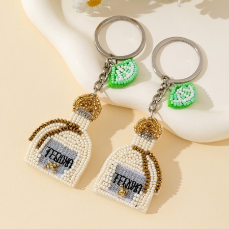 Collection ethnique décontractée, porte-clés en alliage multicolore avec perles en forme de bouteille de vin, perles en alliage multicolores. 2