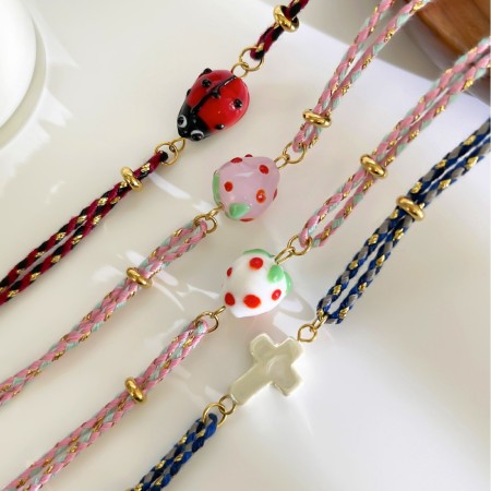 Bracelets tressés pour femmes, motif fraise, couleur or 2