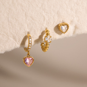 Ensembles De Boucles D'Oreilles Pour Femmes En Acier Inoxydable Imperméable Avec Perles En Forme De Cœur Et Zircon, Collection Luxueuse h5 Image3