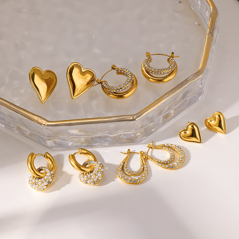 Boucles D'Oreilles Créoles En Acier Inoxydable Imperméables En Forme De Cœur Pour Femmes Image3