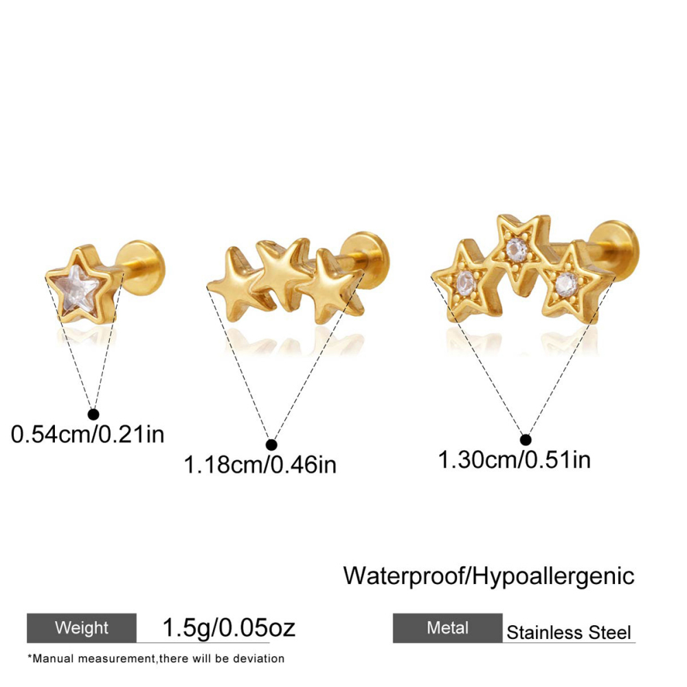 Boucles D'Oreilles Pour Femmes Simple Series Daily Irregular Shape Star En Acier Inoxydable Étanche Couleur Or Avec Zircon