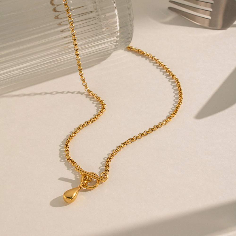 Colliers Pendentifs Pour Femmes Daily Droplet En Acier Inoxydable Étanche Couleur Or Image3