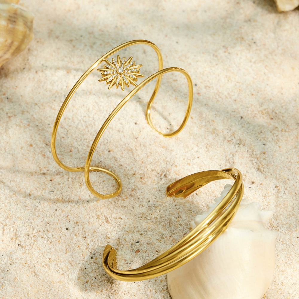 Bracelet Classique Élégant Sun Twist En Acier Inoxydable Imperméable Couleur Or Pour Femme Image3