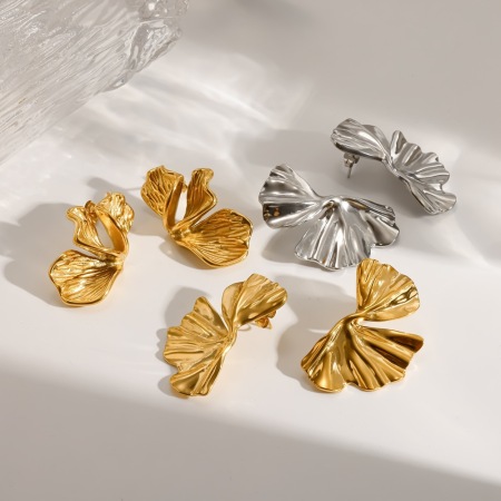 Boucles d'oreilles puces pour femmes en acier inoxydable, forme feuille, couleur or, étanches