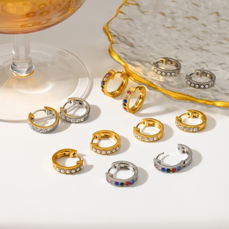 Boucles d'oreilles créoles pour femmes, en acier inoxydable étanche, couleur or, ornées de strass, de la collection Simple Series 2
