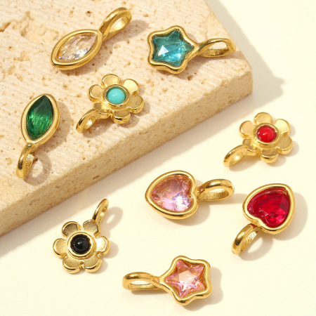 Pendentifs pour femmes en acier inoxydable, couleur or, zircon, forme ellipse, fleur, étoile et style DIY, collection Simple Series 2