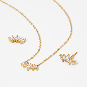 Ensembles De Colliers Pour Femmes En Acier Inoxydable Imperméable Couleur Or Avec Zircon, Collection Simple Series h5 Image3