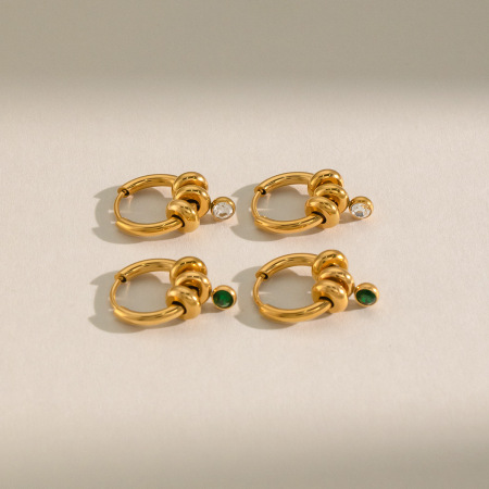 Boucles d'oreilles pendantes pour femmes, en acier inoxydable, étanches, couleur or, avec zircon.