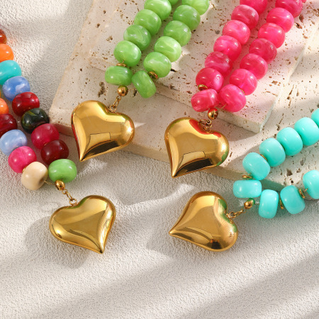 Colliers de perles romantiques en acier inoxydable, couleur or, imperméables, avec pendentif cœur