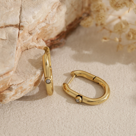 Boucles d'oreilles créoles pour femmes en acier inoxydable étanche, couleur or, avec zircon. 2