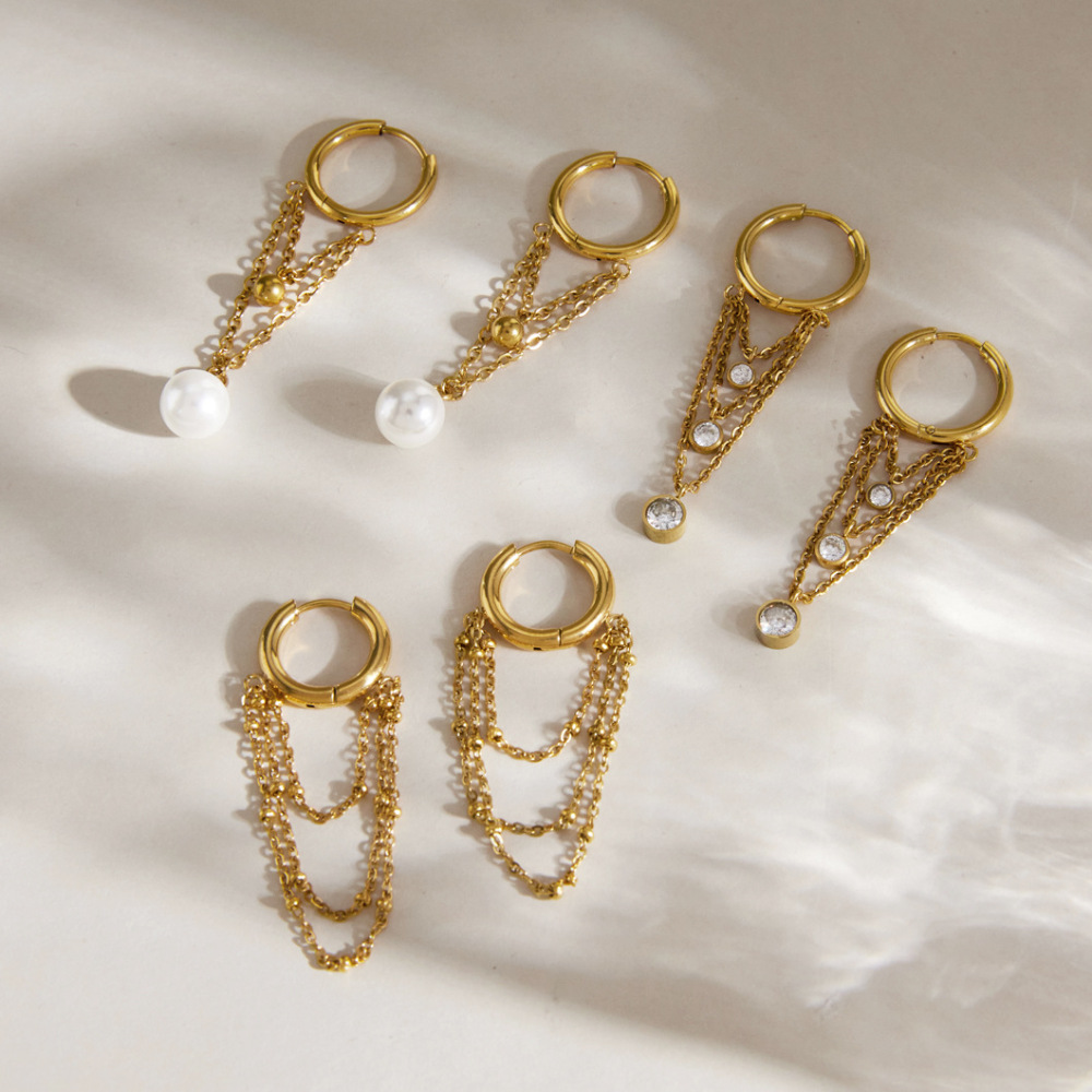 Boucles D'Oreilles Pendantes Pour Femmes, Modèle Daily Tassel, En Acier Inoxydable, Étanches, Couleur Or, De La Collection Simple Series. Image4