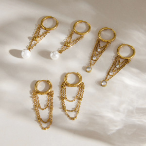Boucles D'Oreilles Pendantes Pour Femmes, Modèle Daily Tassel, En Acier Inoxydable, Étanches, Couleur Or, De La Collection Simple Series. h5 Image4