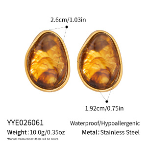 Boucles D'Oreilles Puces Pour Femmes En Résine Dorée, Forme Elliptique h5 