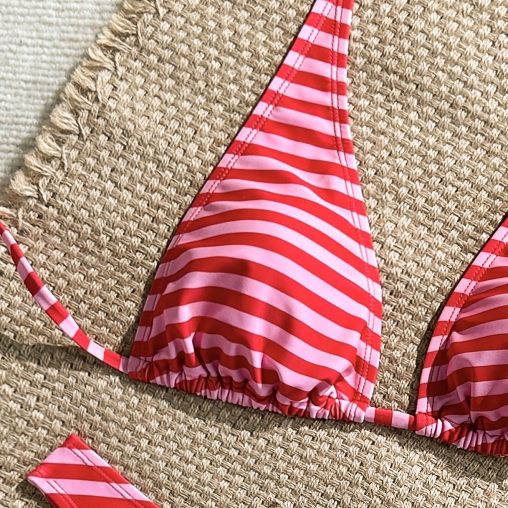 Ensemble Bikini Simple Et Mignon À Rayures En Polyamide h5Image3