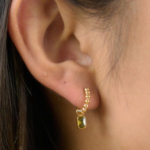 Boucles D'Oreilles Créoles Pour Femmes, Style Rétro Simple, Avec Perles Rondes De Forme Irrégulière, En Acier Inoxydable Étanche, Couleur Or Et Zircon. h5 Image2