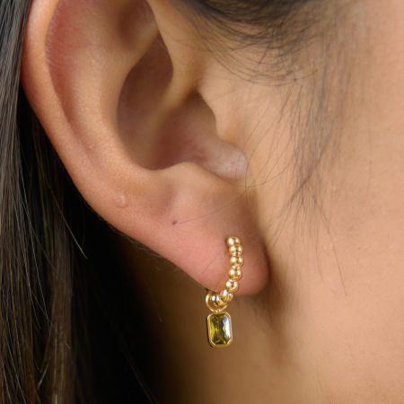 Boucles d'oreilles créoles pour femmes, style rétro simple, avec perles rondes de forme irrégulière, en acier inoxydable étanche, couleur or et zircon. 2