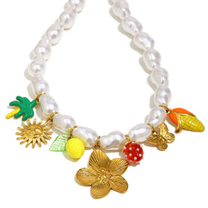 Colliers De Perles Artificielles En Acier Inoxydable Avec Motif De Fleurs Et De Fruits, Parfaits Pour Les Vacances h5 Image4