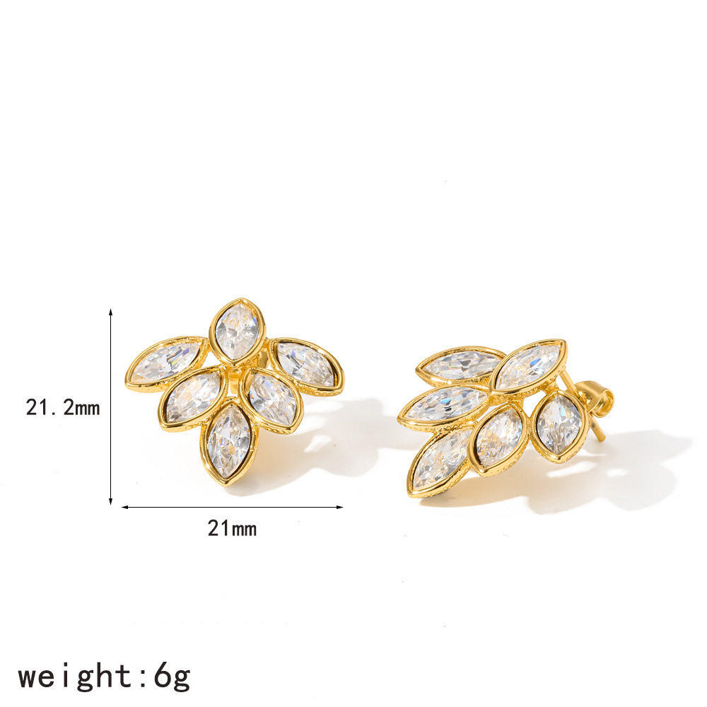 Boucles D'Oreilles Puces Pour Femmes En Acier Inoxydable Étanche, Couleur Or, Ornées De Strass