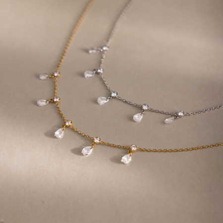 Colliers pendentifs pour femmes en acier inoxydable, étanches, couleur or, avec zircon et motif goutte simple 2