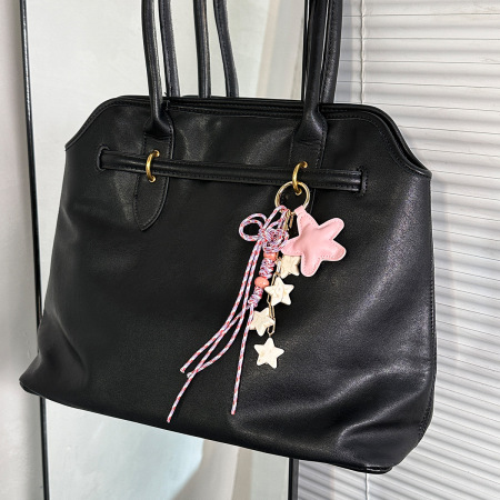 Breloques de sac en PU tissé avec nœud papillon, pompon et étoile, collection Simple Series Casual 2