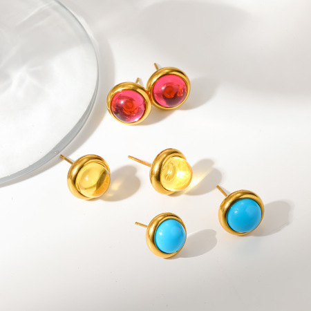 Boucles d'oreilles puces Daily Circle en acier inoxydable étanche avec zircon coloré pour femmes