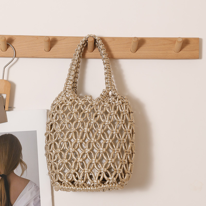 Sac Seau Femme En Pvc Tissé Ajouré, Couleur Unie Style Vacances 