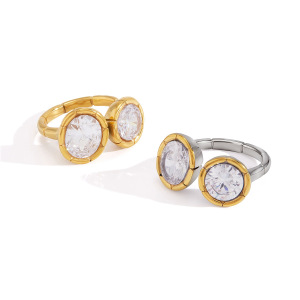 Bagues Pour Femmes En Acier Inoxydable Étanche, Forme Elliptique, Serties De Zircon. h5 Image5