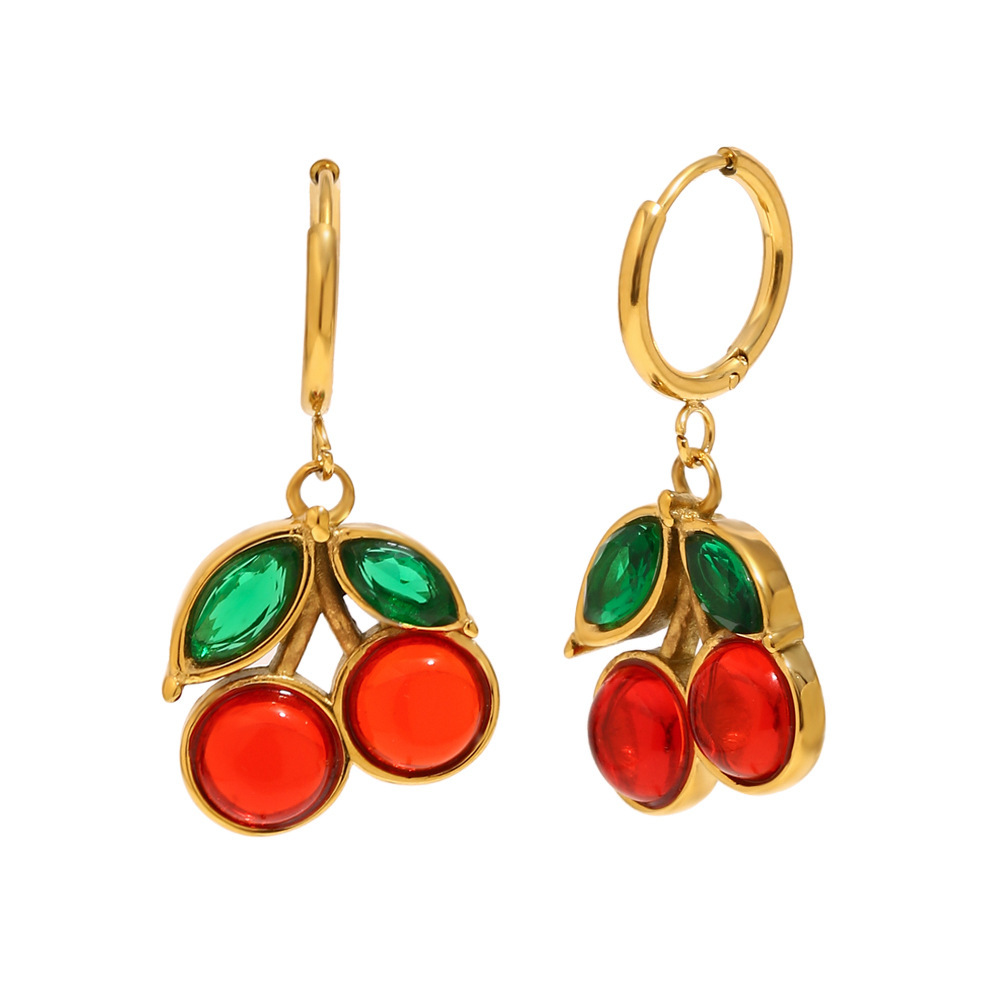 Ensembles De Bijoux Pour Femmes En Acier Inoxydable Doré, Étanches, De La Collection Romantic Series Sweet Cherry Image4