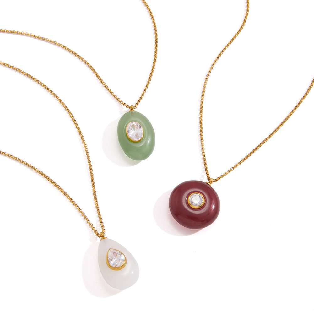Colliers Pendentifs Pour Femmes En Résine Couleur Or Avec Zircon, Collection Simple Droplet h5Image5