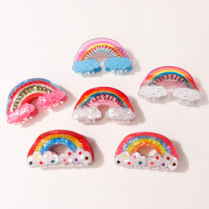 Pinces À Cheveux En Pvc À Rayures Mignonnes, Couleurs Mélangées Et Forme Géométrique, Série Simple h5 Image2