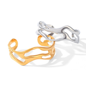 Bracelet Jonc Pour Femme Simple Series Daily Hollowed-Out Lines En Acier Inoxydable Étanche Couleur Or h5 Image6