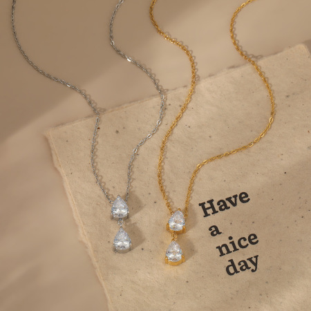 Colliers pendentifs pour femmes en acier inoxydable étanche couleur or avec zircon, collection Simple Droplet 2