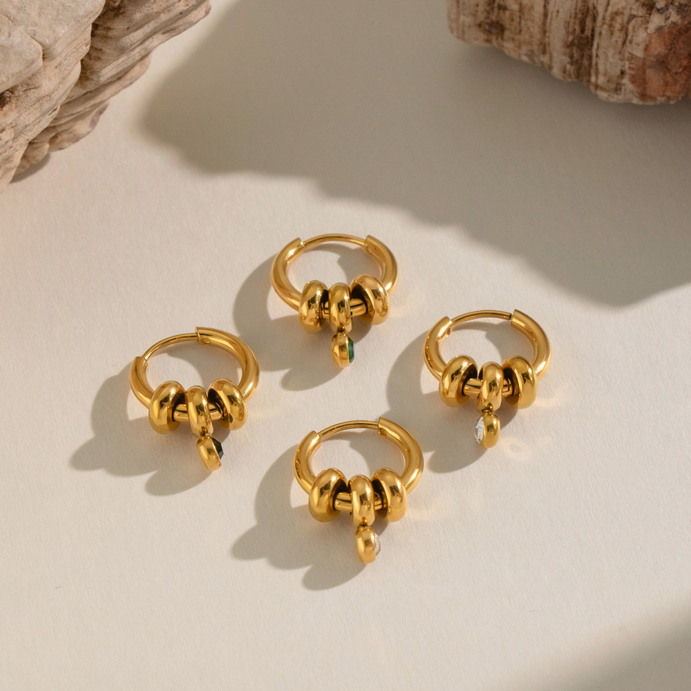 Boucles D'Oreilles Pendantes Pour Femmes, En Acier Inoxydable, Étanches, Couleur Or, Avec Zircon. Image3