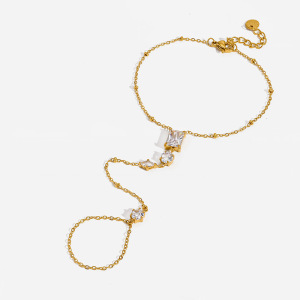 Chaîne De Poignet Pour Femme, Collection Simple, Élégante, Géométrique, En Acier Inoxydable, Étanche, Couleur Or, Avec Zircon. h5 Image5