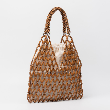 Sac carré pour femme en bois tressé ajouré, couleur unie, style décontracté