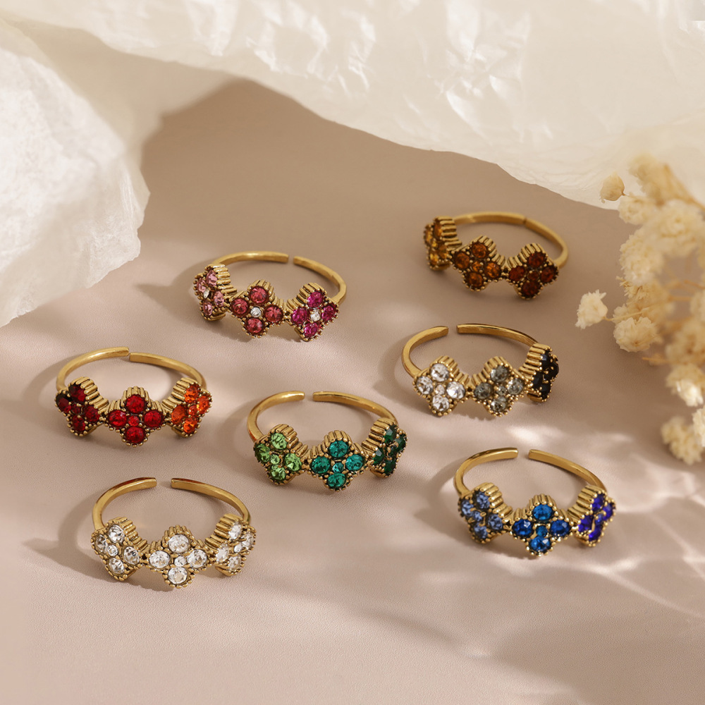 Bagues Pour Femmes En Acier Inoxydable Doré, Ornées De Zircon Et Serties De Pierres Précieuses, Collection Romantique Sweet Flower Image4