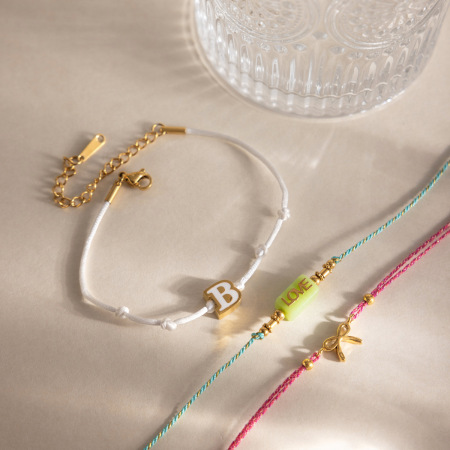 Bracelet tressé pour femme, collection romantique, en acier inoxydable, imperméable, couleur or, avec inscription mignonne. 2