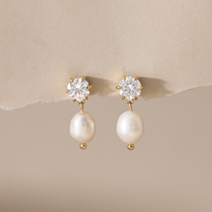 Boucles D'Oreilles Pendantes Pour Femme, Élégantes Et De Forme Irrégulière, En Acier Inoxydable, Couleur Or, Imperméables, Avec Perles. Collection Simple. h5 Image2