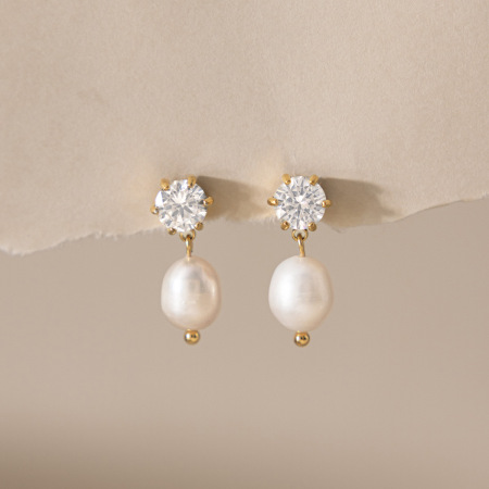 Boucles d'oreilles pendantes pour femme, élégantes et de forme irrégulière, en acier inoxydable, couleur or, imperméables, avec perles. Collection Simple. 2