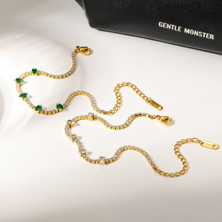 Bracelet chaîne femme simple et luxueux, en acier inoxydable étanche couleur or avec zircon, de forme irrégulière, à porter au quotidien.