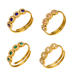 Bagues Pour Femmes En Acier Inoxydable Étanche, Serties De Zircon Et Ornées De Zircon, Dans Un Élégant Motif Rond Aux Couleurs Harmonieuses. Collection Luxe Sweet Mixte Color Circle. h5 Image4